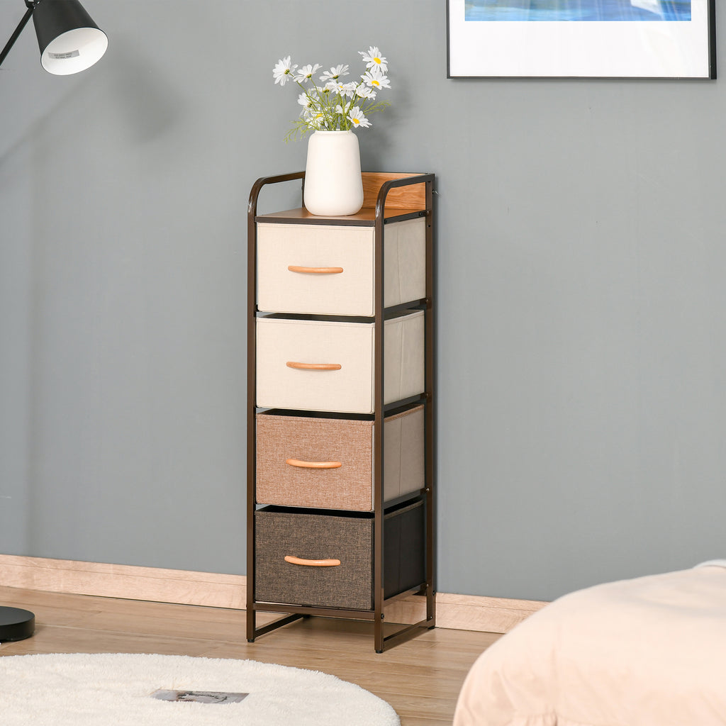 Commode chiffonnier 5 tiroirs meuble de rangement tiroir en tissu pliant - structure acier noir - 45 x 30 x 116 cm-1