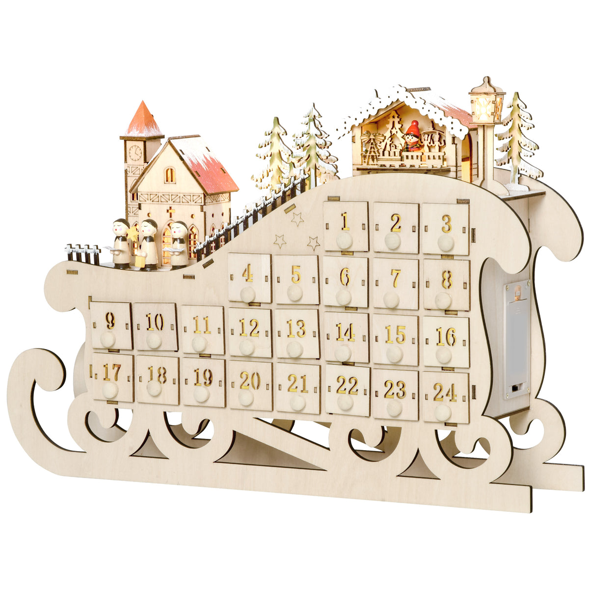Calendrier avent bois Lumineux Frome traineau - 10 lumières Blanc Chaud - 24 tiroirs - décoration Lumineuse Noël-9