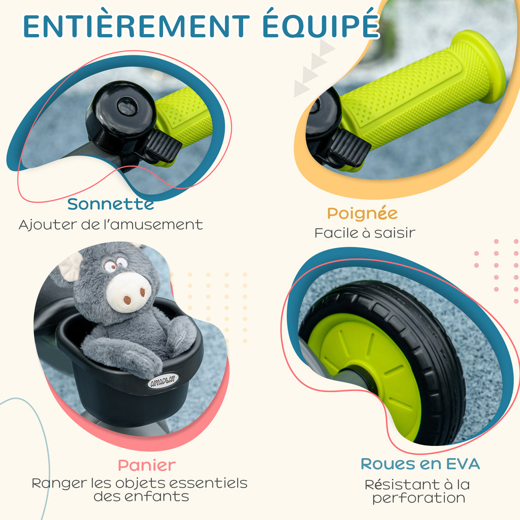 Tricycle enfants avec sonnette et panier selle réglable avec dossier - pour enfant de 2 à 5 ans noir-5