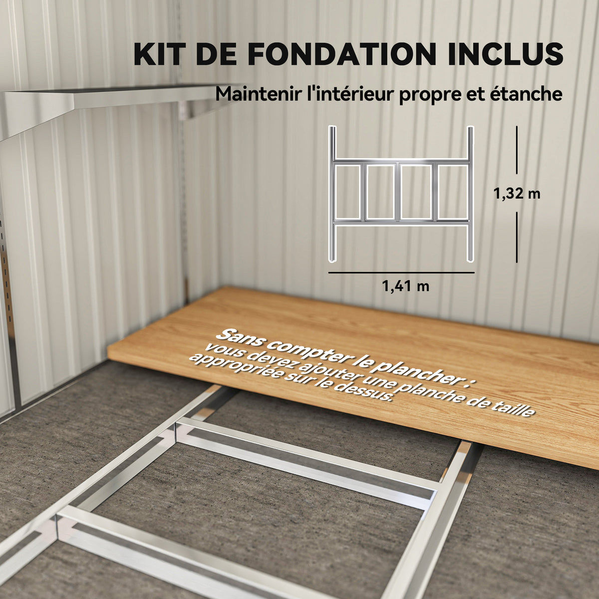 Abri de jardin 2,81 m² avec fondation, abri à outils extérieur adossé en acier galvanisé, 154x206,5x181cm, gris foncé-5