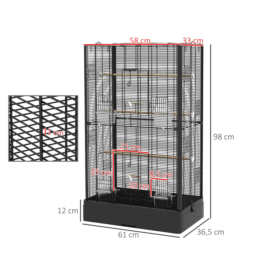 Cage à oiseaux volière avec portes perchoirs cage pour canaris perruches perroquets 61 x 36,5 x 98 cm noir-2