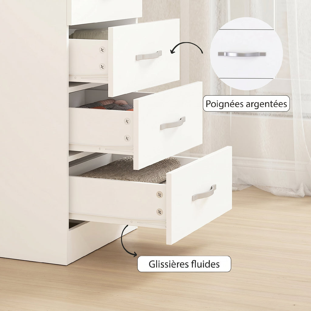 Commode 5 tiroirs, meuble de rangement étroit, style moderne, pour chambre à coucher, salon, couloir, 40x35x85cm, blanc-6