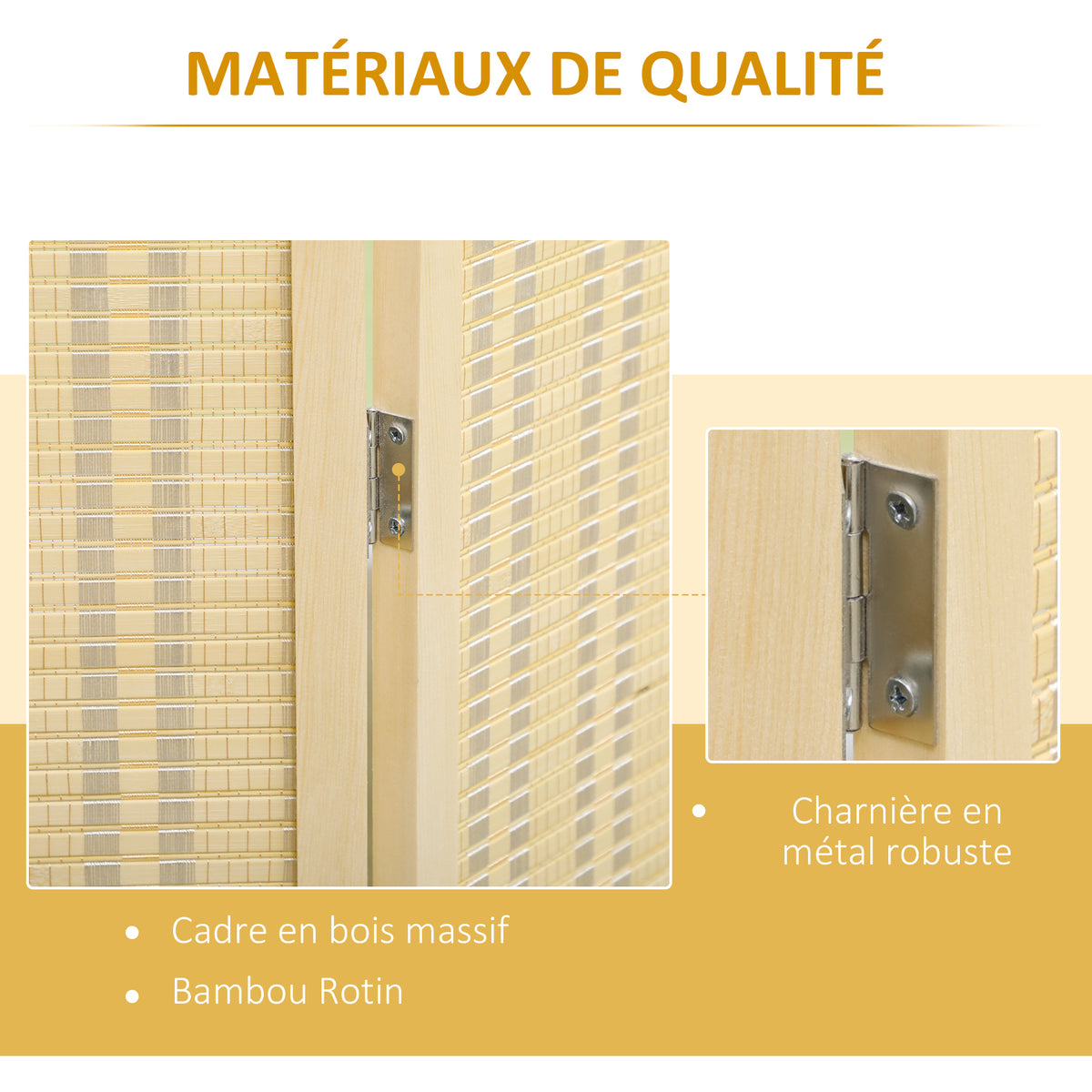 Paravent en bois séparateur de pièce closion de séparation pliable 4 panneaux 180 x 180 cm naturel-4