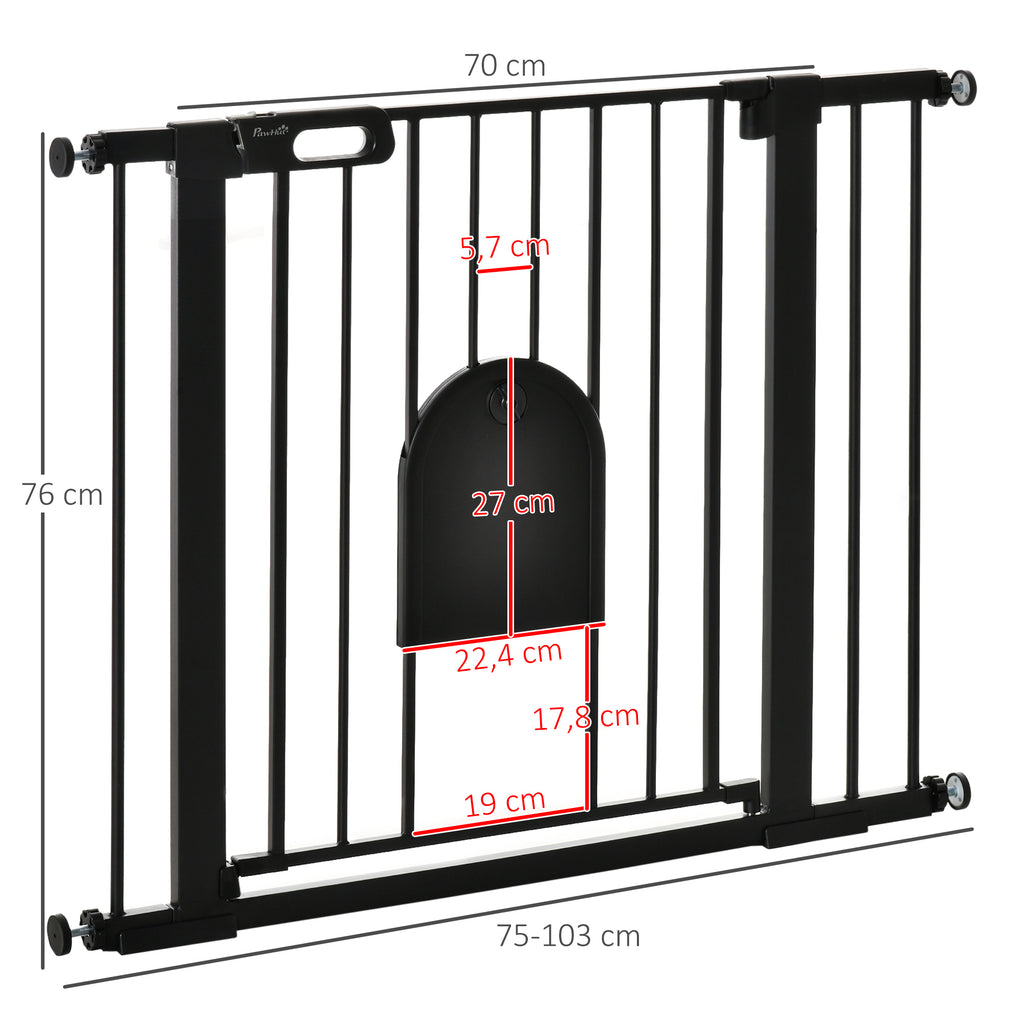 Barrière de sécurité animaux avec porte fermeture automatique système de double verrouillage, acier noir-2