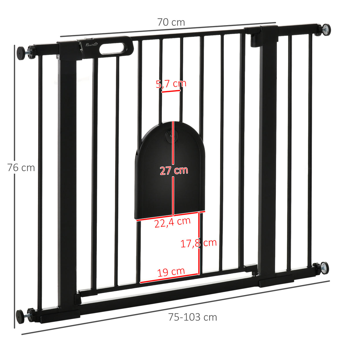 Barrière de sécurité animaux avec porte fermeture automatique système de double verrouillage, acier noir-2