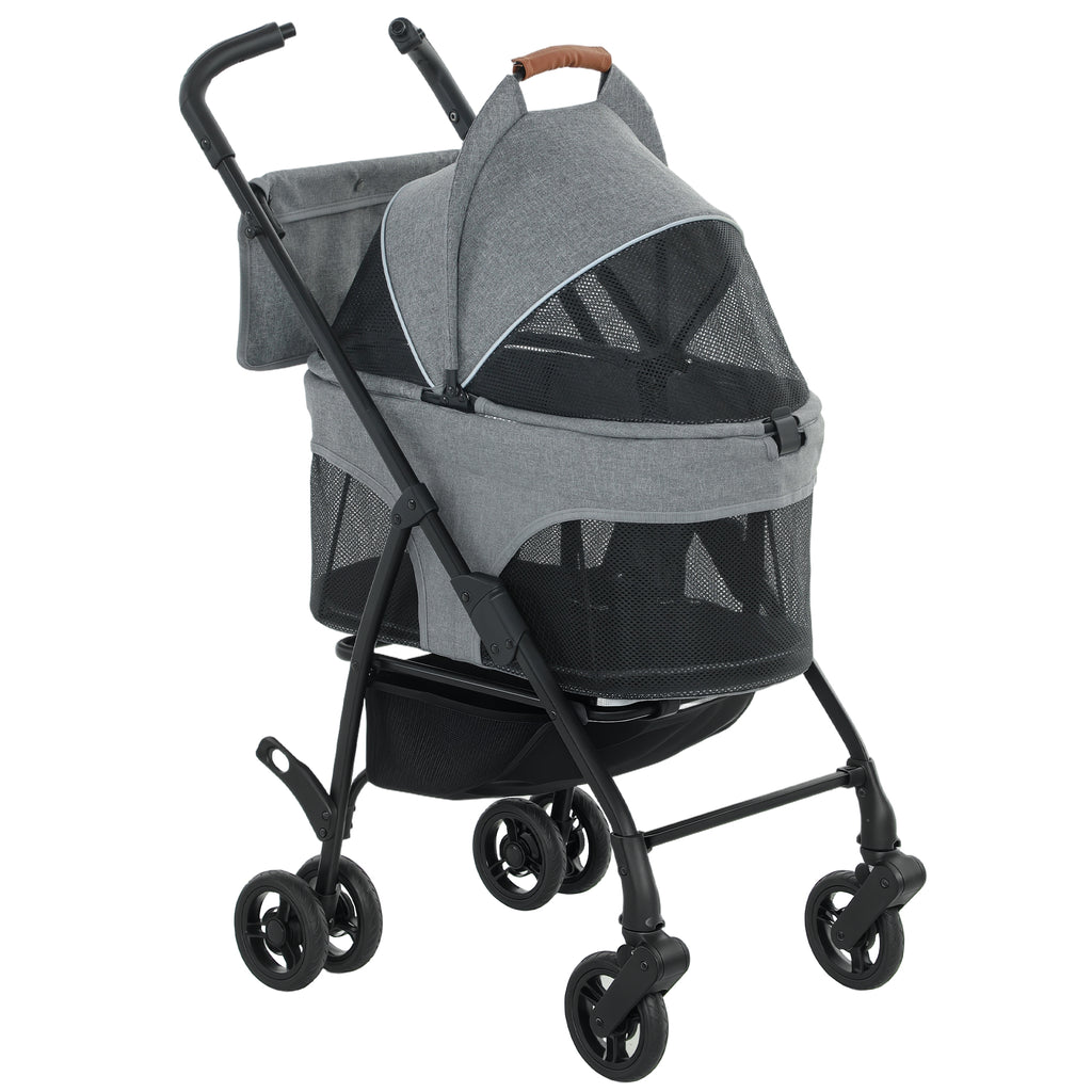 Poussette pour Chien Pousse-Chien 3 en 1 Détachable Pliable Nacelle Amovible et Sans Fermeture Éclair Suspension Gris-0