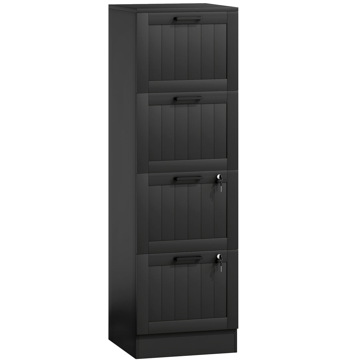 Caisson bureau, meuble rangement bois 4 tiroirs et serrure, barres de suspension réglables, 40 x 40 x 131 cm, noir-0