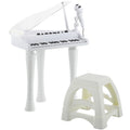 Piano enfant électronique 32 touches multifonctions avec micro haut parleur tabouret couvercle lumineux LED blanc-0