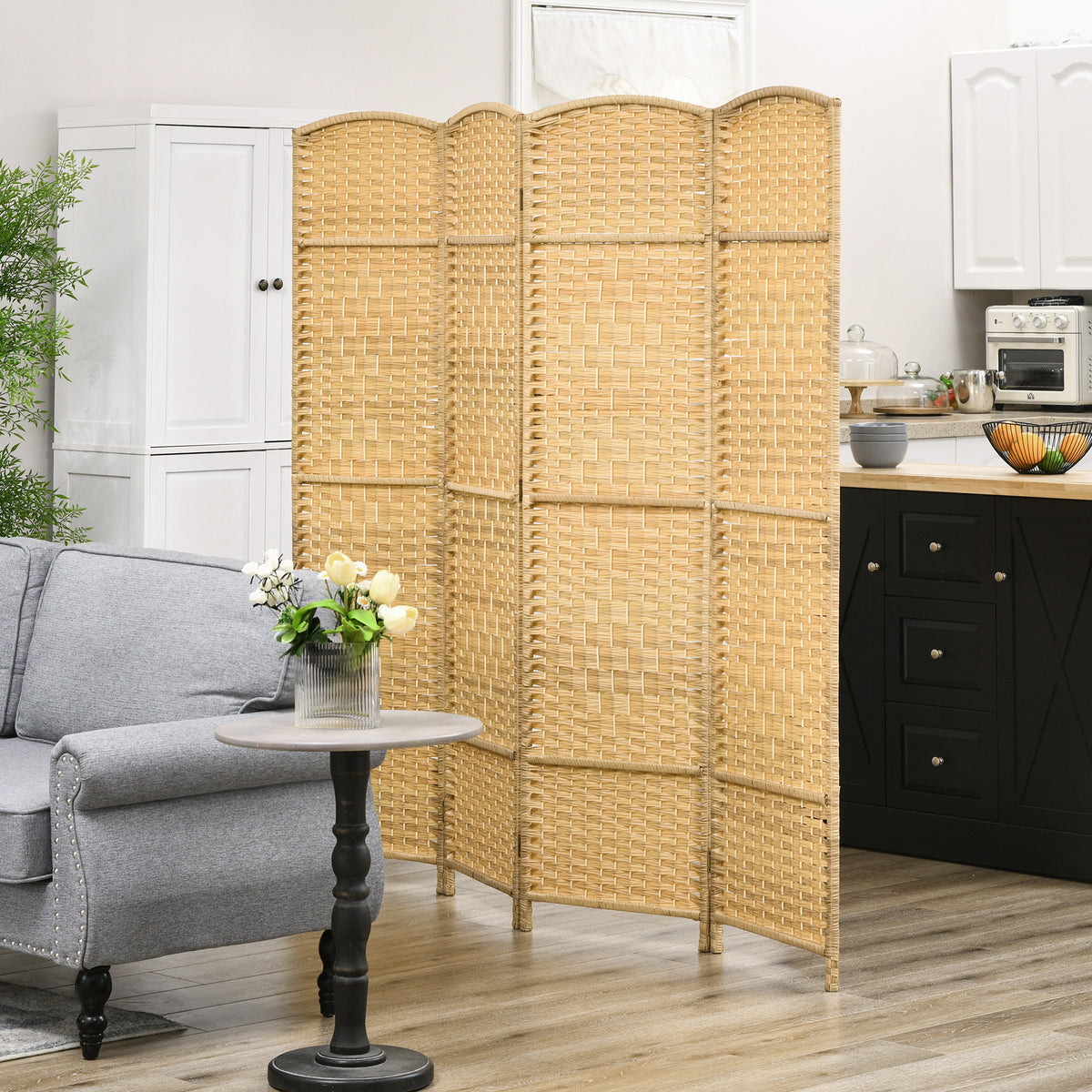 Paravent intérieur en bois 4 panneaux séparateur de pièce pliable pour salon chambre 180 x 180 cm bois naturel-6
