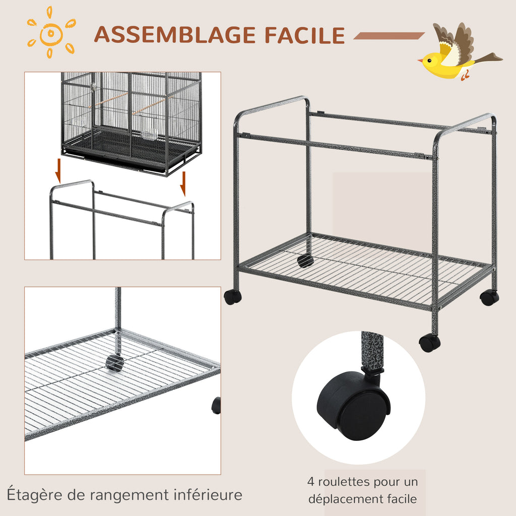 Cage à Oiseaux Portable avec 4 Mangeoires et 4 Perchoirs Pratique 81 x 48 x 162,5 cm Noir et Gris-5