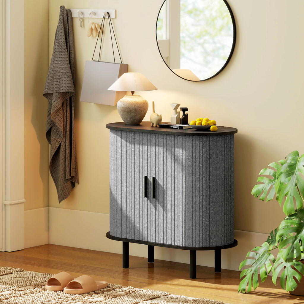 Buffet salon, meuble de rangement ovale avec 2 portes coulissantes et 2 compartiments, 80 x 40 x 78 cm, gris-8