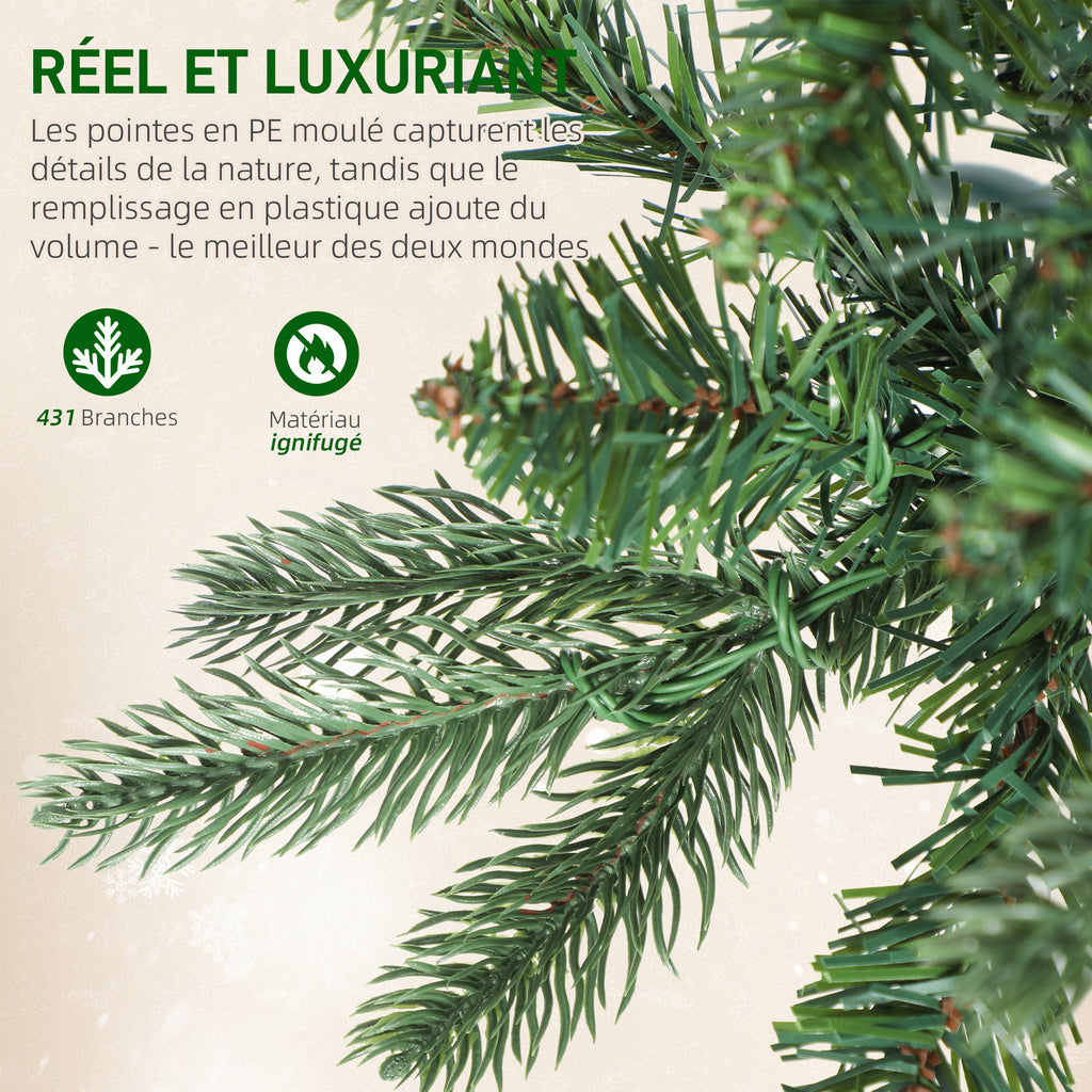 Sapin de Noël artificiel 150 cm, arbre de Noël slim avec 150 lumières 8 modes d'éclairage 431 branches articulées, vert-5