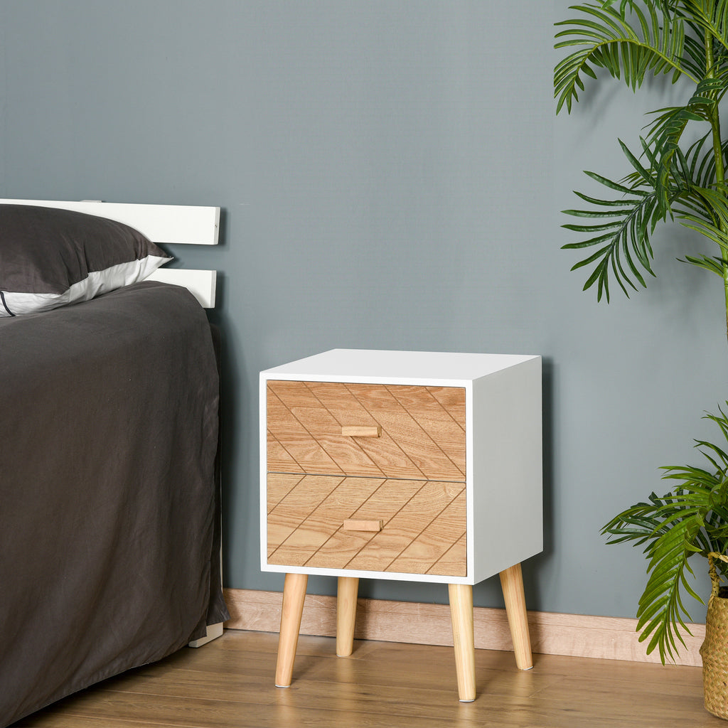 Table de chevet Chiffonnier Commode Meuble de Rangement avec 2 tiroirs Scandinave 40L x 30l x 56H cm en Bois-1