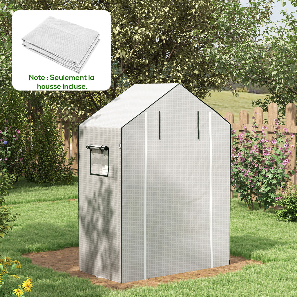 Bâche de remplacement pour serre de jardin 140 x 73 x 190 cm avec fenêtre, porte anti-UV pour le jardin - Blanc-1
