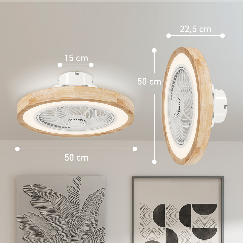 Ventilateur de plafond réversible avec lumière et télécommande 6 vitesses, minuterie, luminosité réglable, bois naturel-2