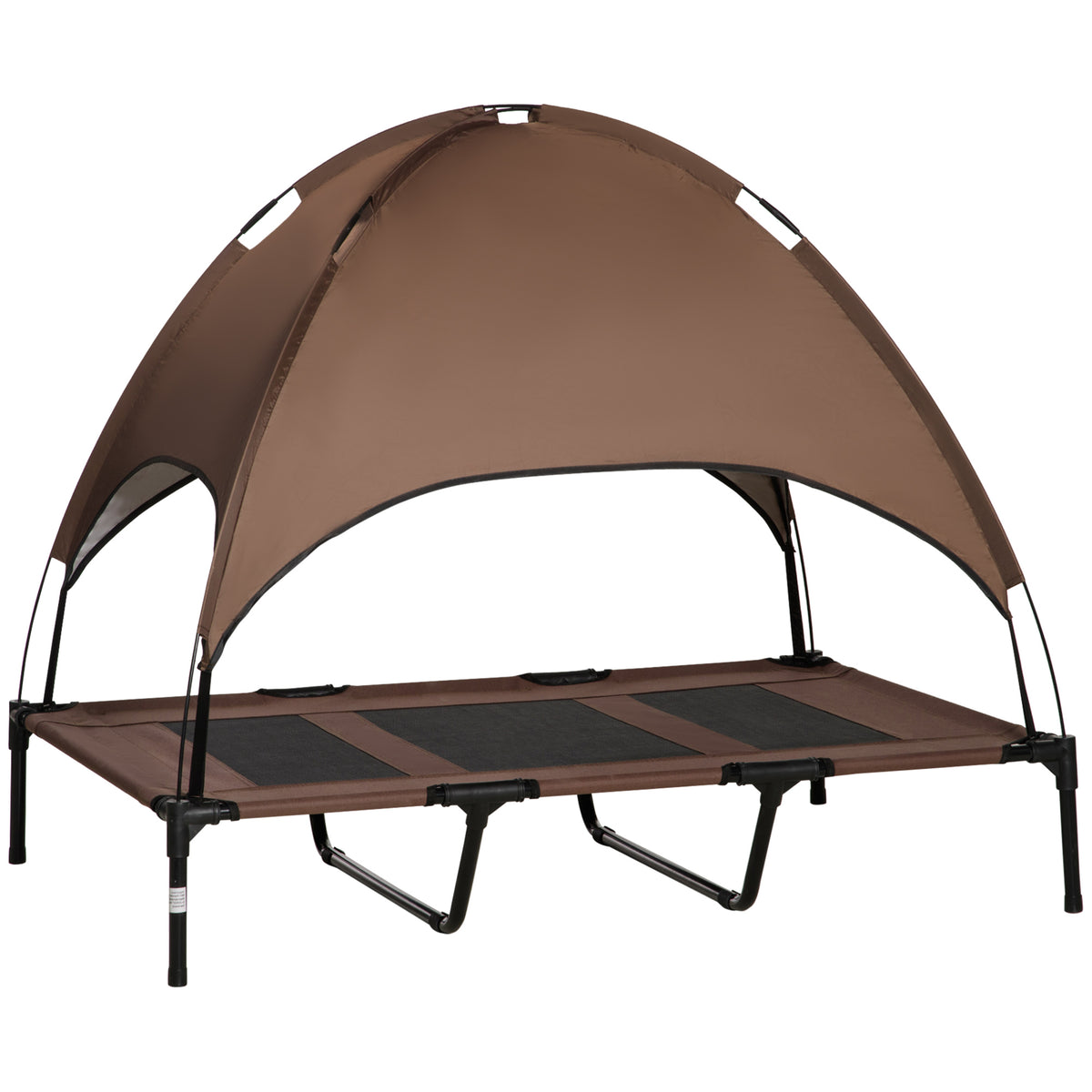 Lit pour chien chat sur pieds anti-UV tissu oxford micro-perforé + parasol + sac de transport inclus marron noir-0
