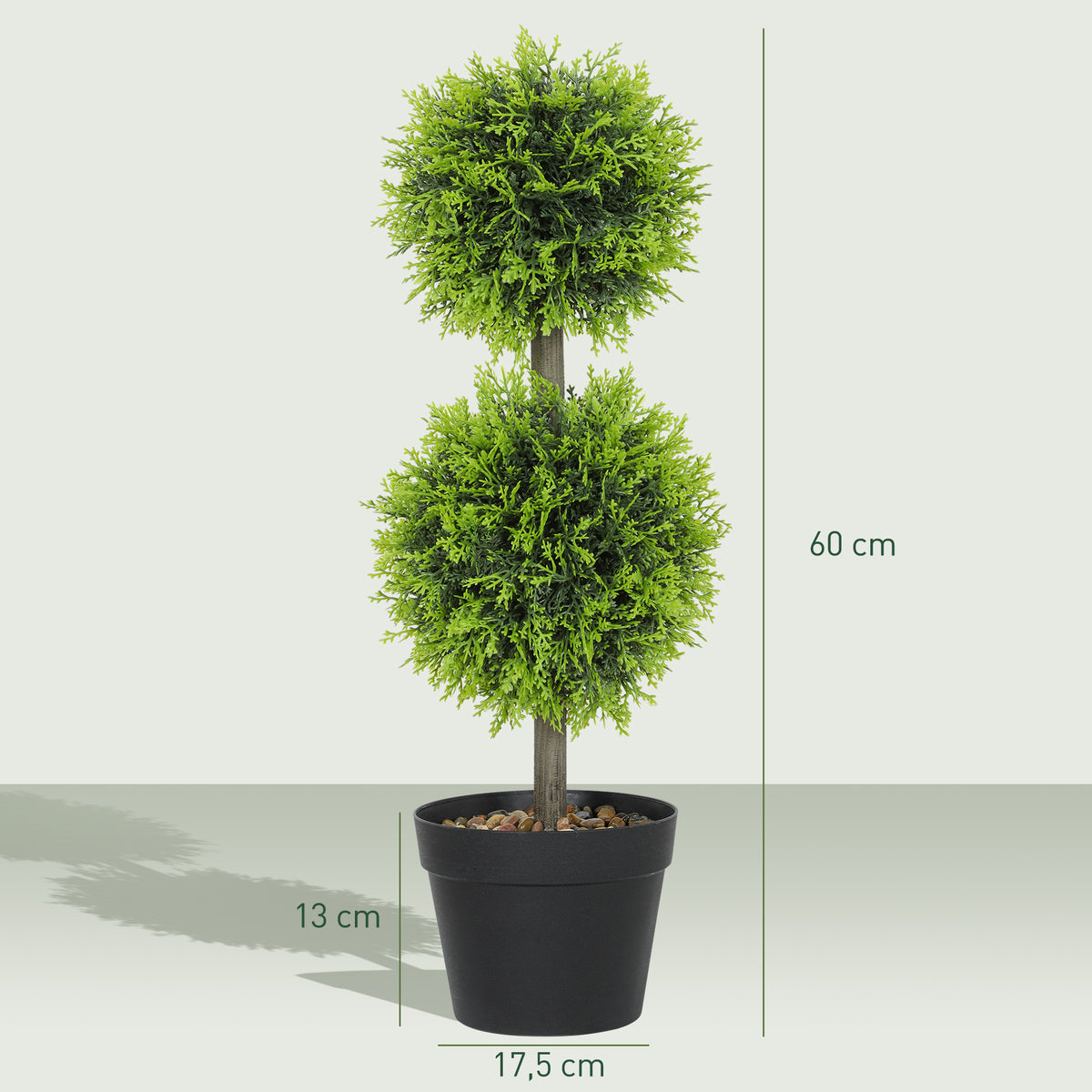 Lot de 2 plantes artificielles décoratives, boules de buis artificiel 60 cm avec pot, plastique, vert-2