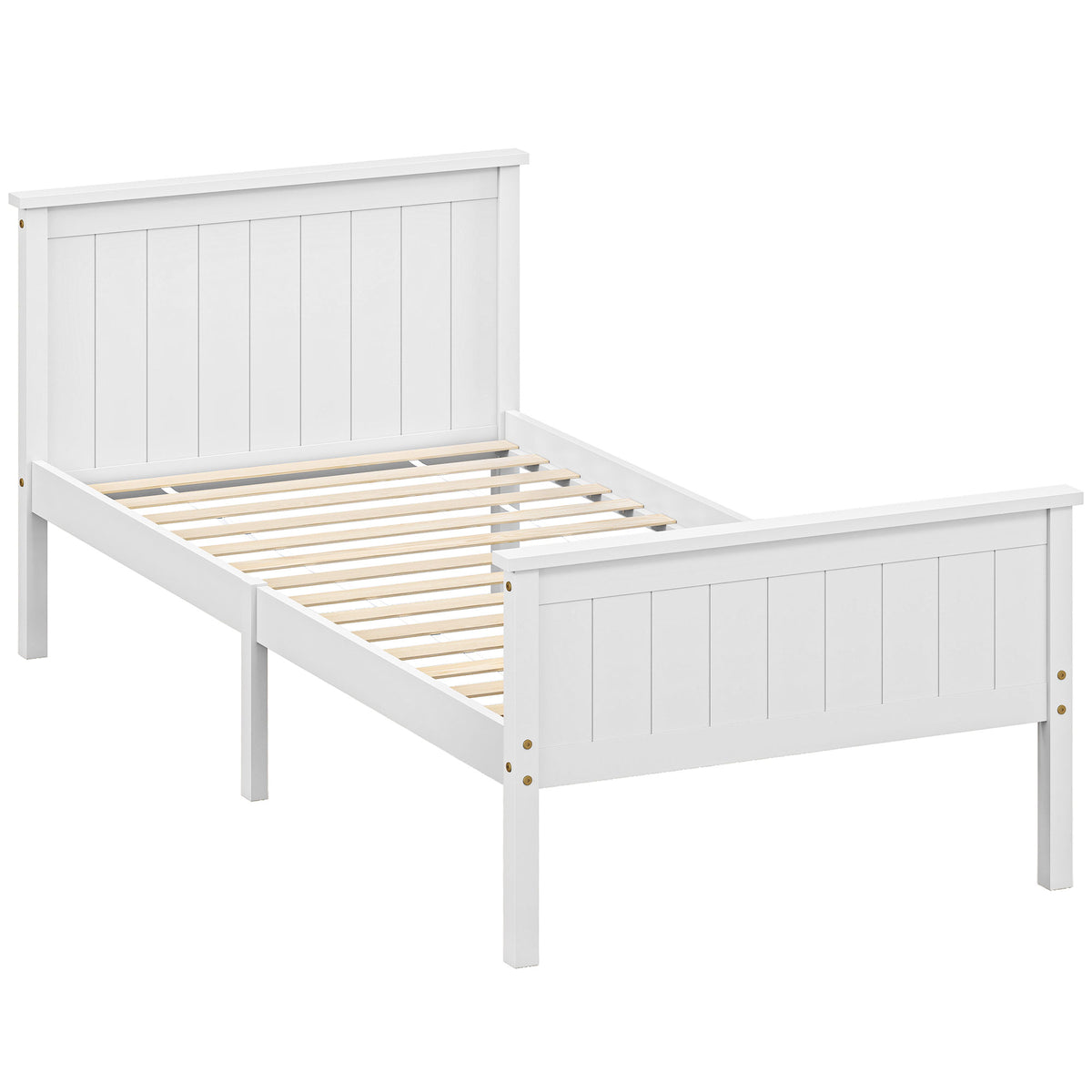 Cadre de lit 90 x 200 cm, lit simple en bois massif avec sommier à lattes tête et pied inclus, assemblage facile, blanc-0