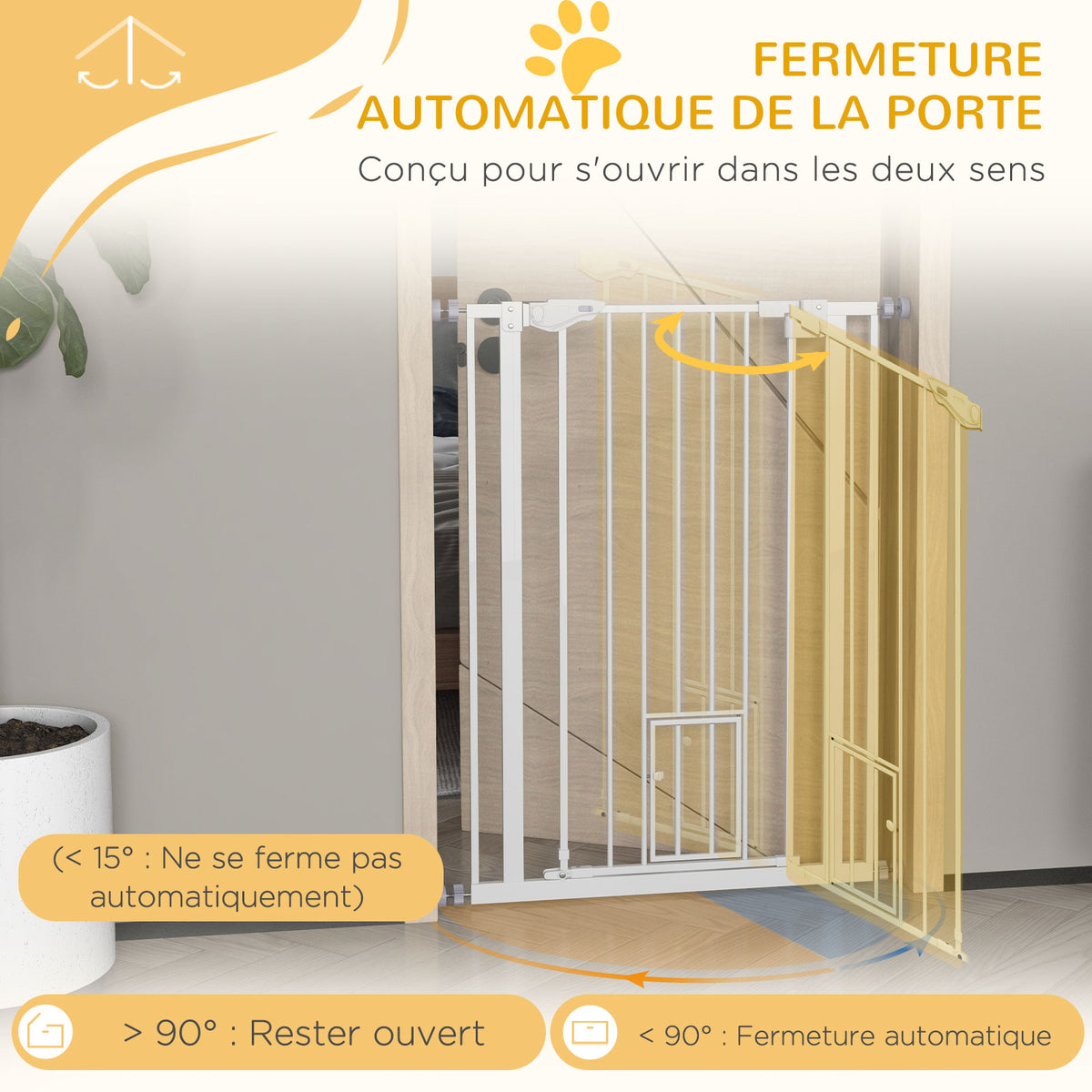 Barrière de sécurité animaux de 104H cm avec porte fermeture automatique système de double verrouillage sans percage-4