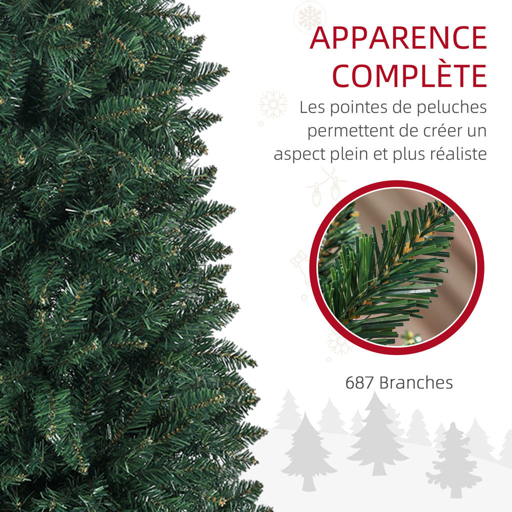 Sapin de Noël Artificiel 210 cm Arbre de Noël Slim avec support en acier pliable, 687 branches épines Vert-4