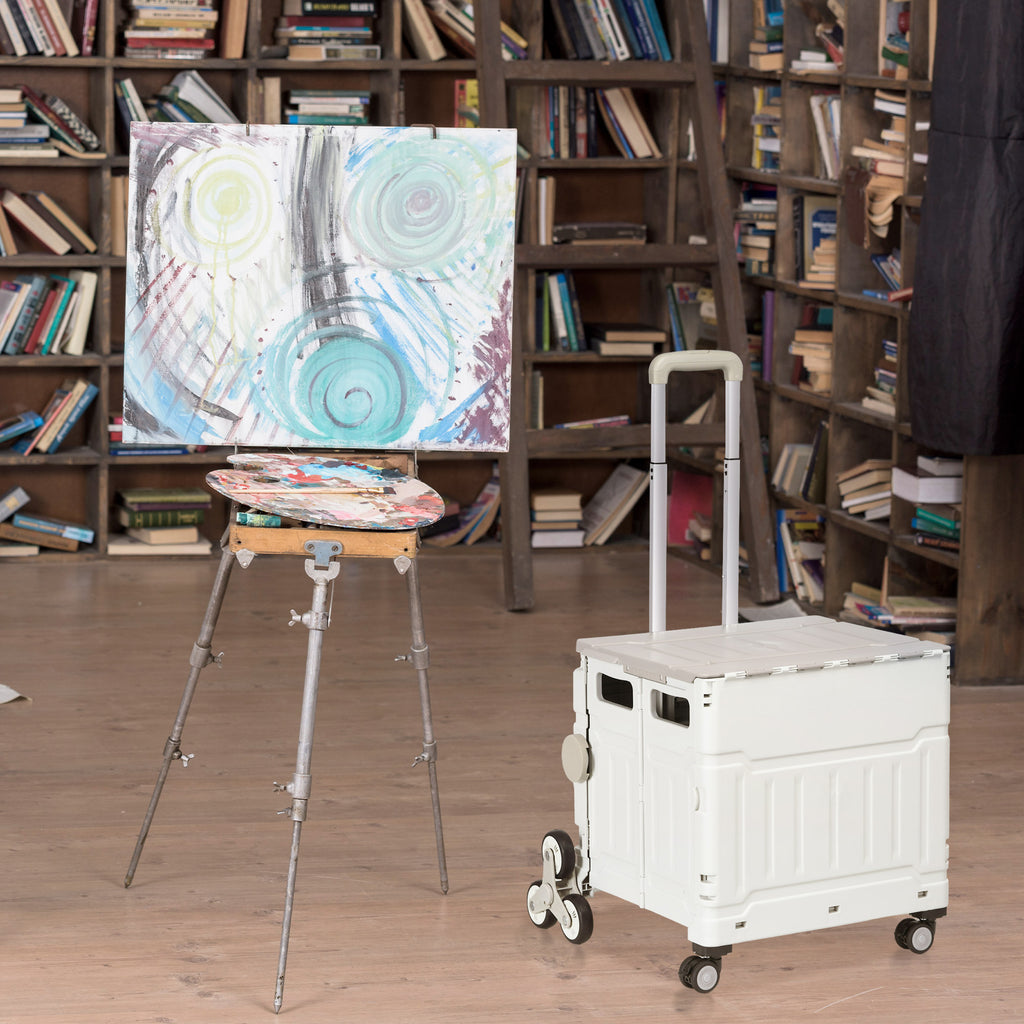 Chariot de courses pliable caddie de courses avec poignée télescopique réglable et couvercle charge max. 80 kg, blanc-9