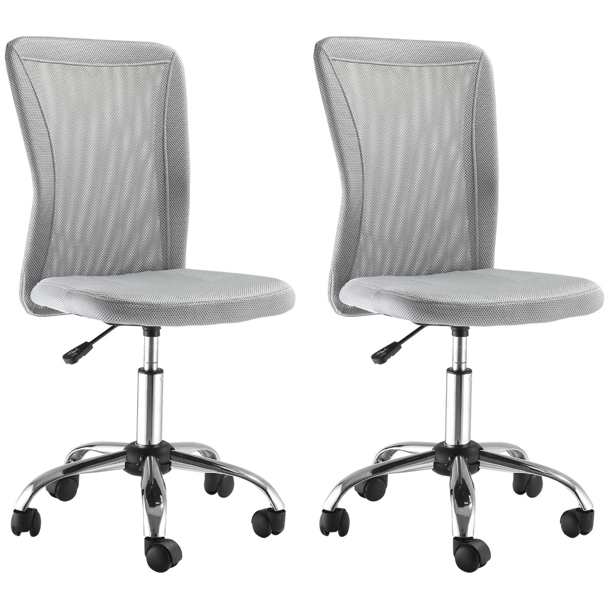 Lot 2 de chaises de bureau ergonomique hauteur réglable piètement chromé pivotant 360° revêtement maille gris-0