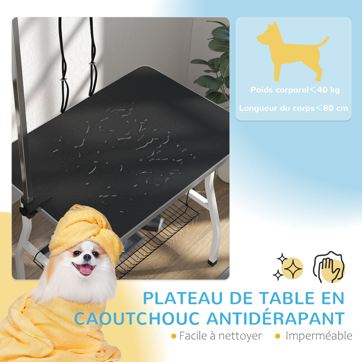 Table de toilettage pour chien pliante plateau antidérapant en caoutchouc avec 2 sangles 90 x 60 x 76 cm noir-4
