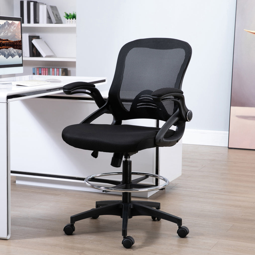 Chaise bureau ergonomique, fauteuil de bureau avec repose-pieds, chaise de dessin à dossier en maille, hauteur réglable, accoudoirs, assise rembourrée et pivotante 360°, noir-9