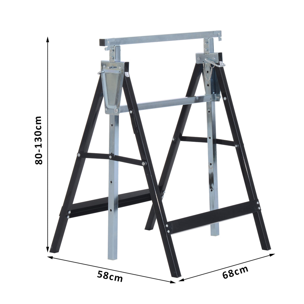 Lot de 2 tréteaux pliables télescopiques hauteur réglable 80-130 cm noir-2