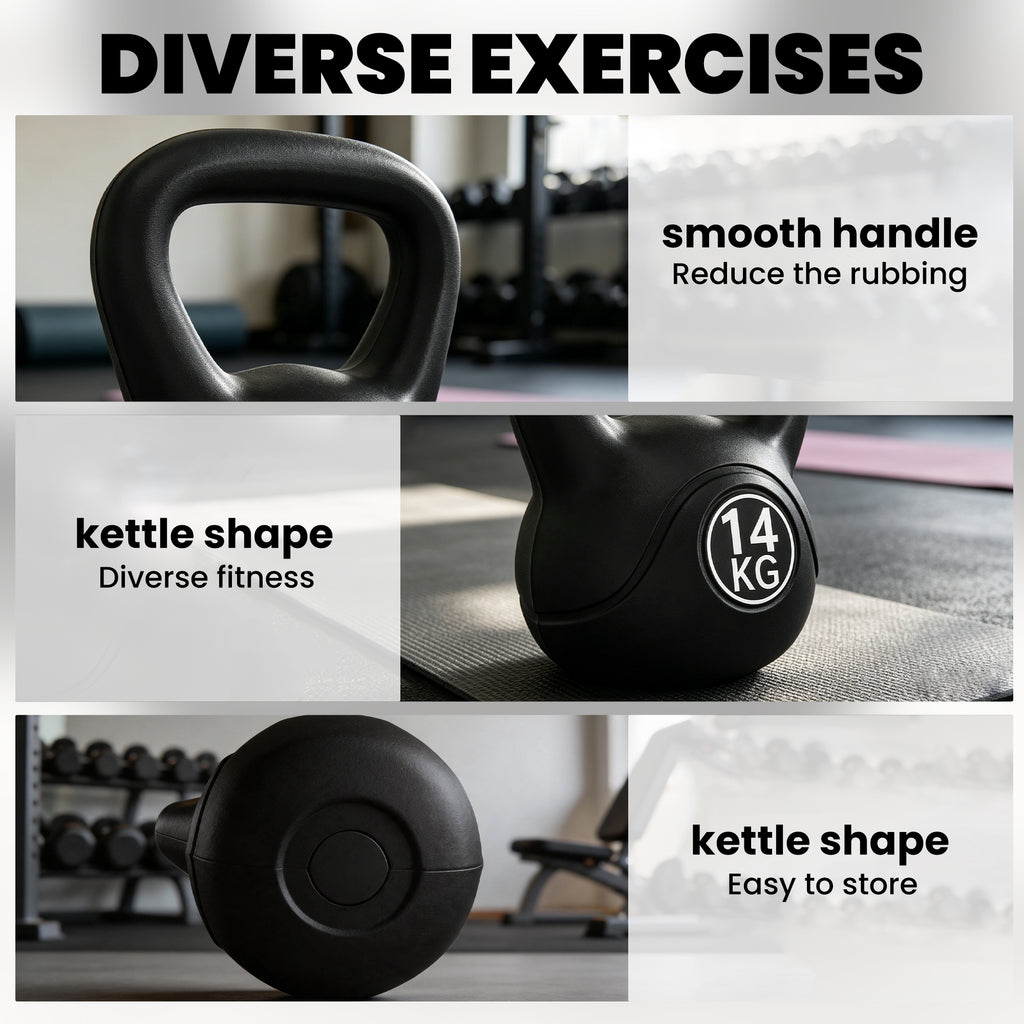 Kettlebell 14 kg, haltère avec poignée ergonomique, haltère à boule, musculation, entraînement, 27 x 21 x 31 cm noir-7