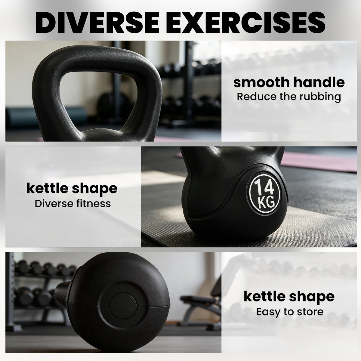 Kettlebell 14 kg, haltère avec poignée ergonomique, haltère à boule, musculation, entraînement, 27 x 21 x 31 cm noir-7