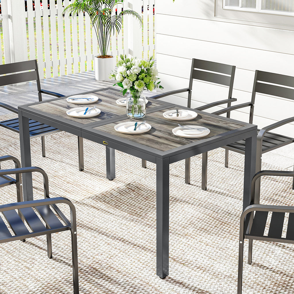 Table de jardin pour 4 à 6 personnes, table à manger extérieure avec plateau à effet bois, 140 x 80 x 72 cm, gris foncé-9