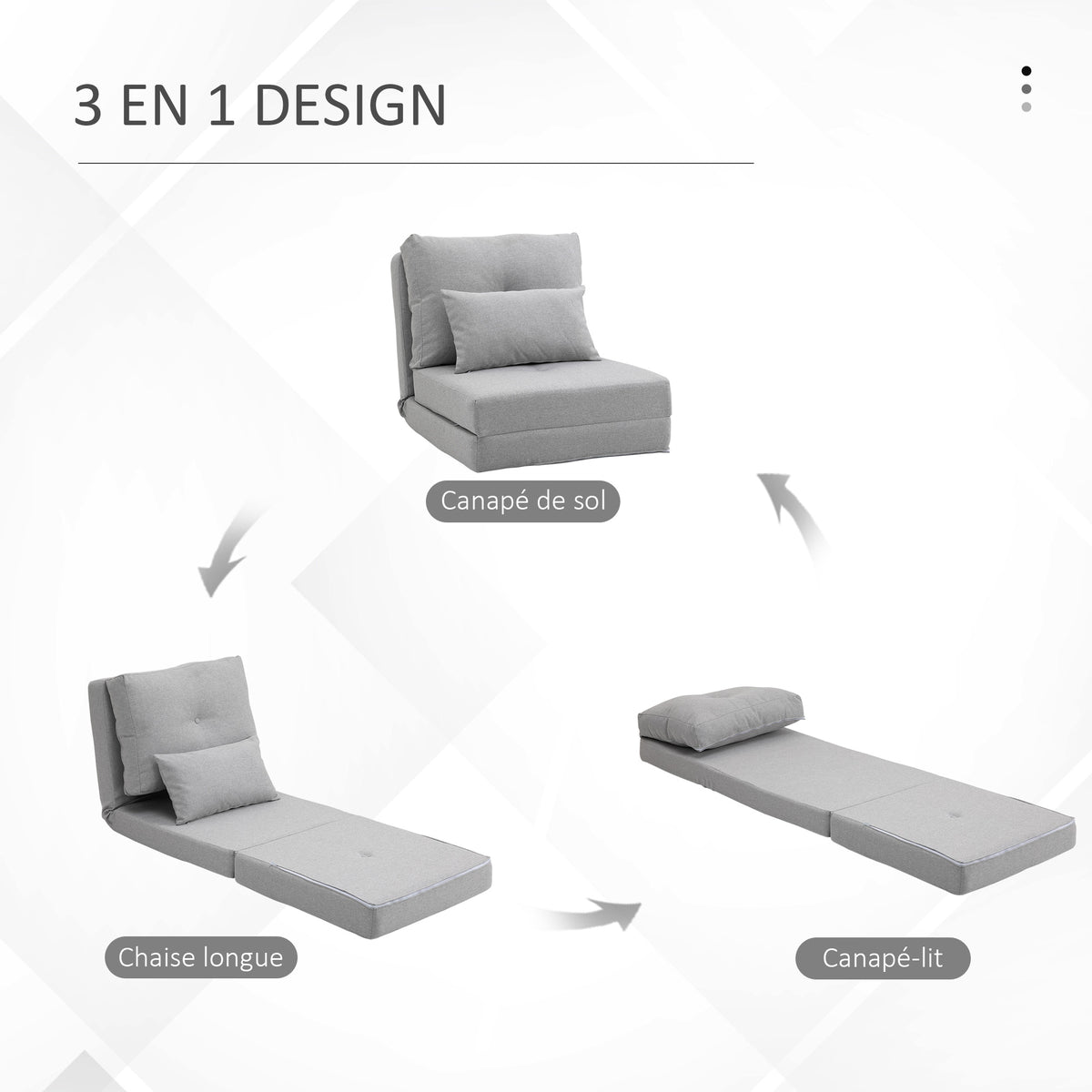Chauffeuse canapé-lit convertible fauteuil 1 place avec 1 coussin avec dossier réglable, gris clair-4