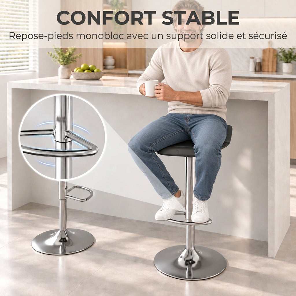 Lot de 2 tabourets de bar design contemporain pivotant 360° hauteur réglable avec repose-pieds 39x39x67-87cm noir-6
