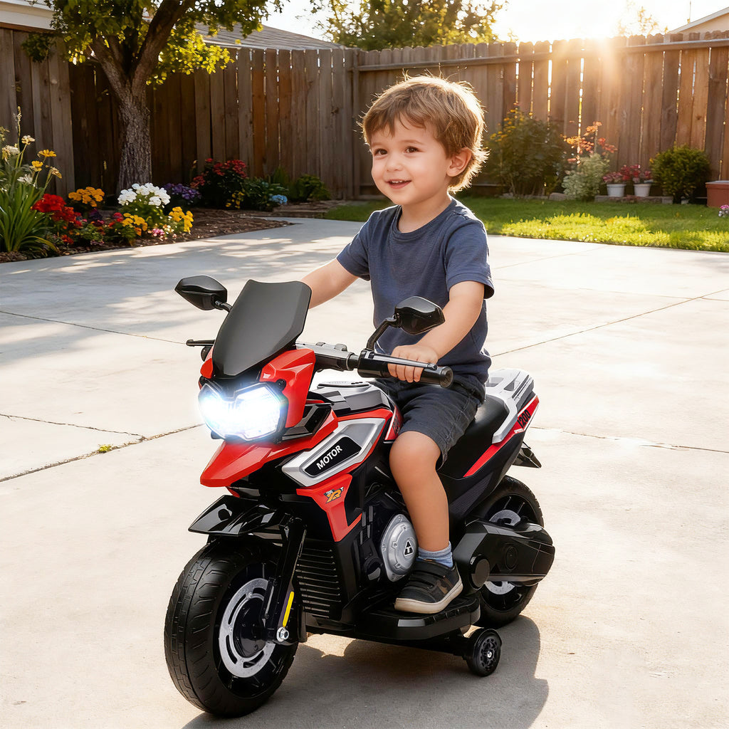 Moto Électrique Enfants 6 V, Voiture Électrique Enfants avec Roues d'Entraînement, Musique, Effets Lumineux, Rouge-9