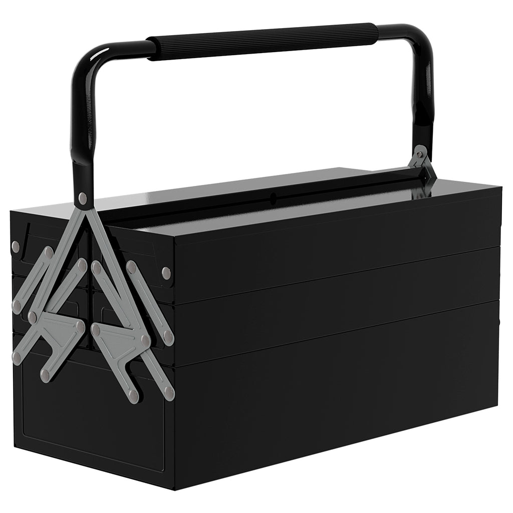 Boite à outils métallique - coffret à outils - caisse à outils 3 niveaux 5 plateaux rétractables - tôle acier noir-0