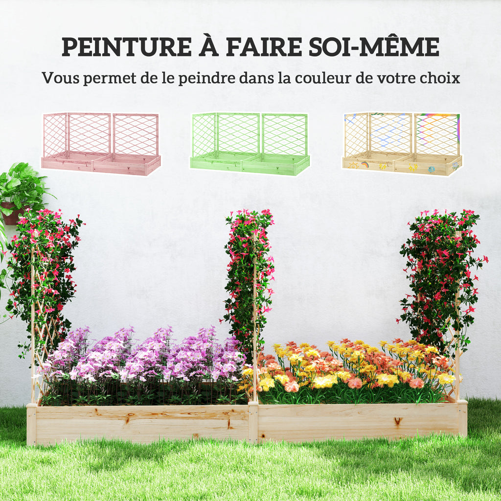 Jardinière avec 3 treillis modulable, bac à fleurs en bois pour balcon terrasse patio, 222x114x109 cm effet bois naturel-5