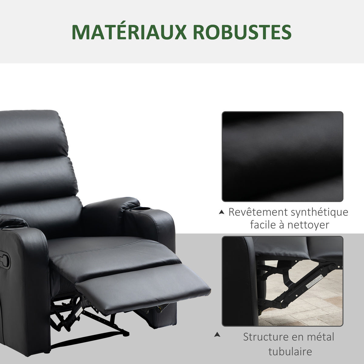 Fauteuil de Relaxation inclinable avec Repose-Pied Ajustable revêtement synthétique Noir-6