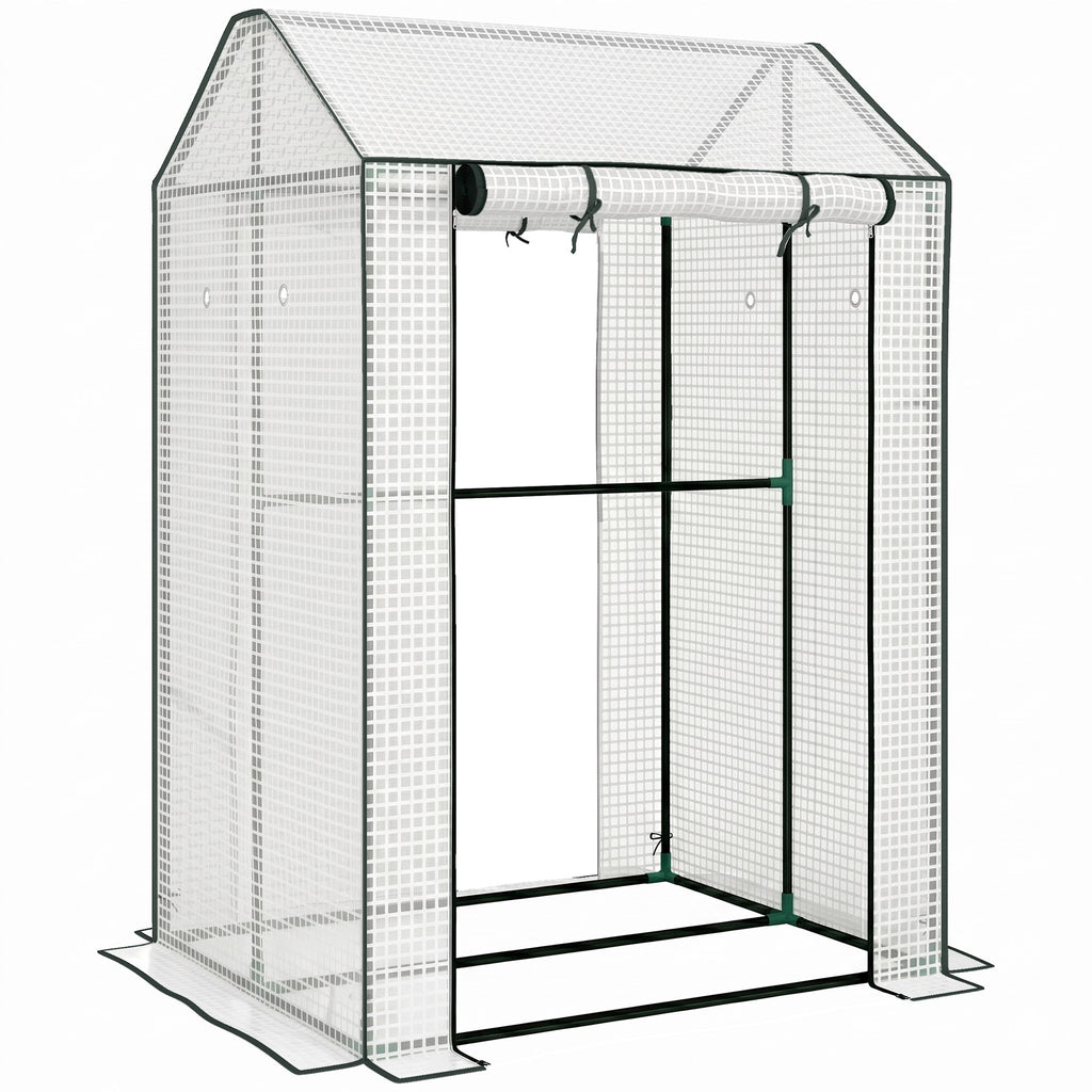 Serre de jardin avec 2 espaces et 2 portes enroulables - 0,8 m² Serre à tomates dim. 1L x 0,8l x 1,5H m, Acier et PE-0