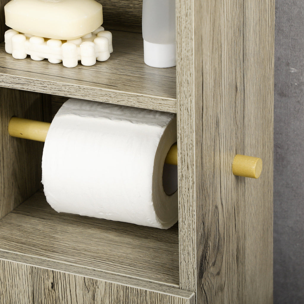 Meuble bas de salle de bain 1 étagère supérieure ouverte 2 compartiments et 1 placard 23 x 18 x 100 cm gris-7