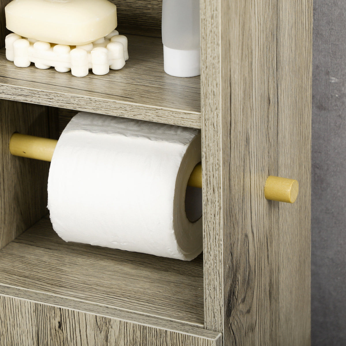 Meuble bas de salle de bain 1 étagère supérieure ouverte 2 compartiments et 1 placard 23 x 18 x 100 cm gris-7