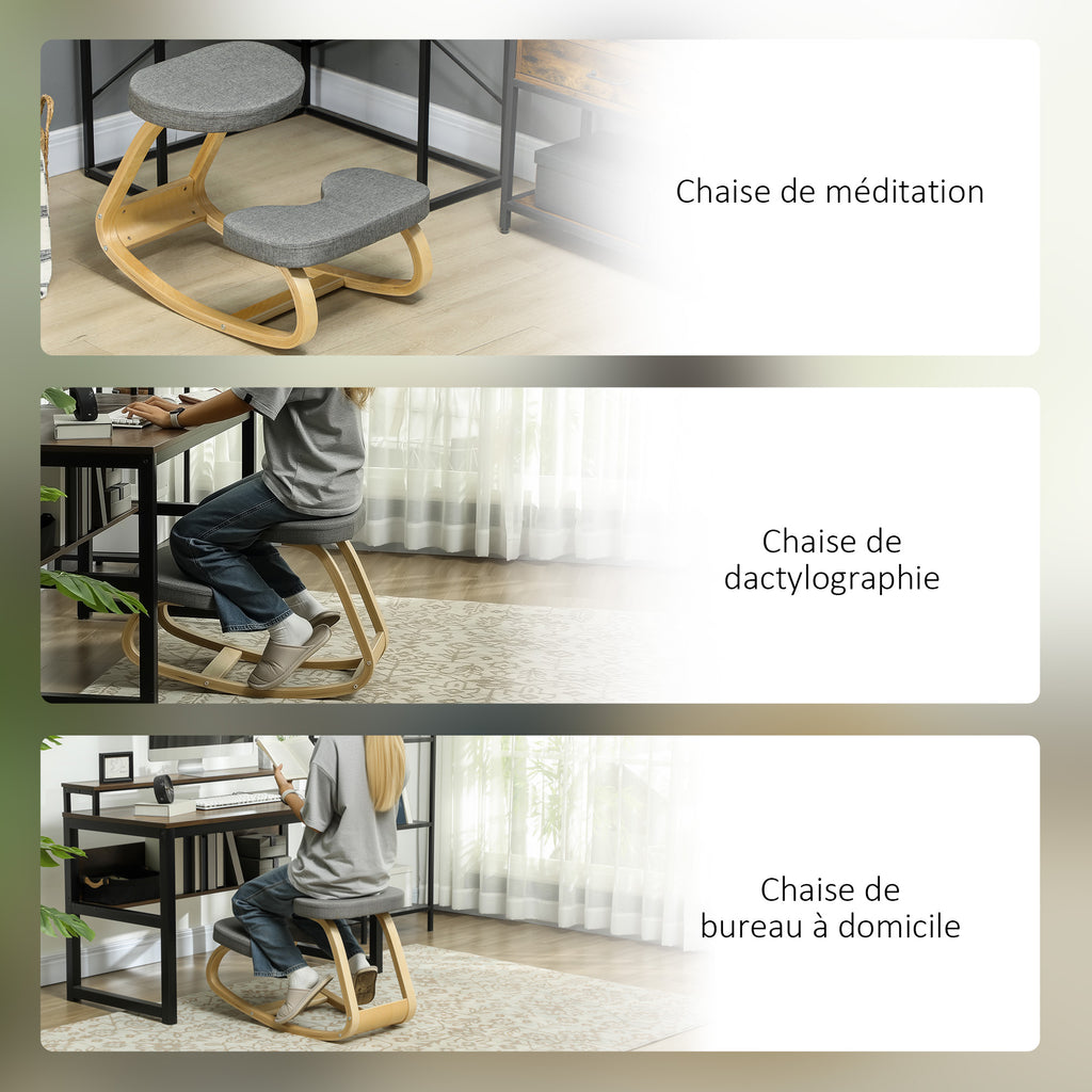 Siège assis genoux, siège ergonomique en bois à bascule, chaise à genoux pour bureau à domiciles, gris-6