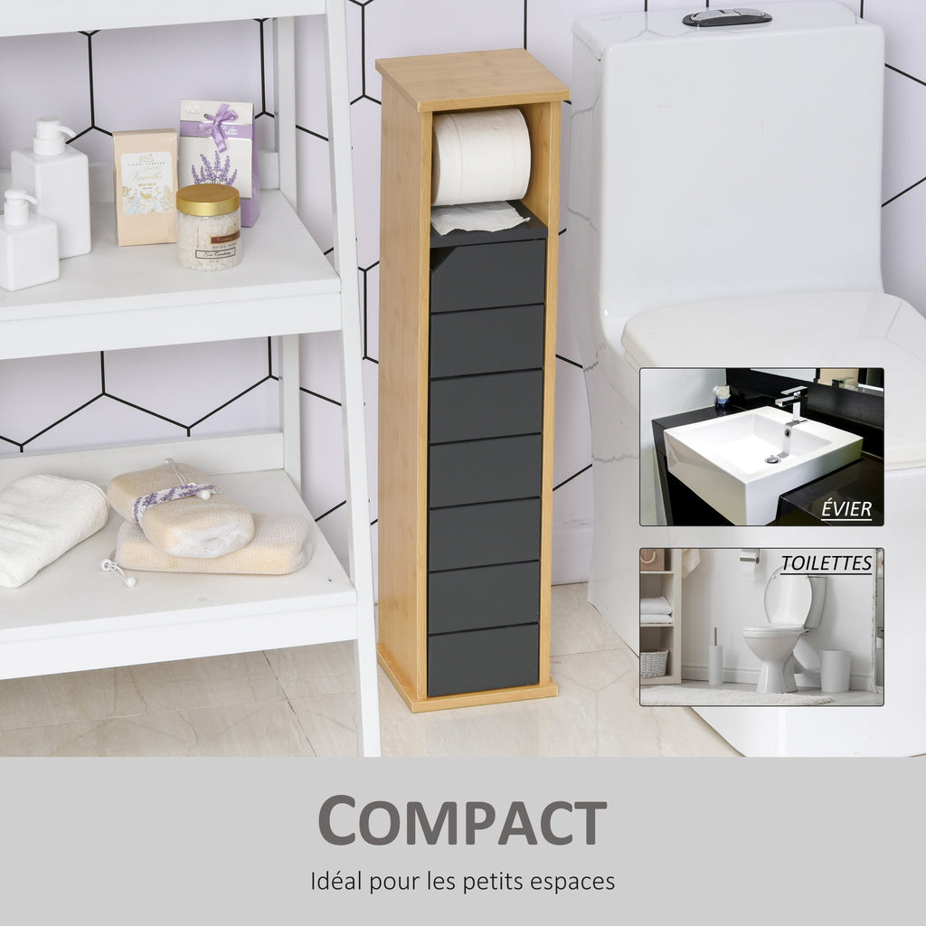 Support Papier Toilette - Porte-Papier Toilette - 2 Niveaux MDF Gris Bambou-5