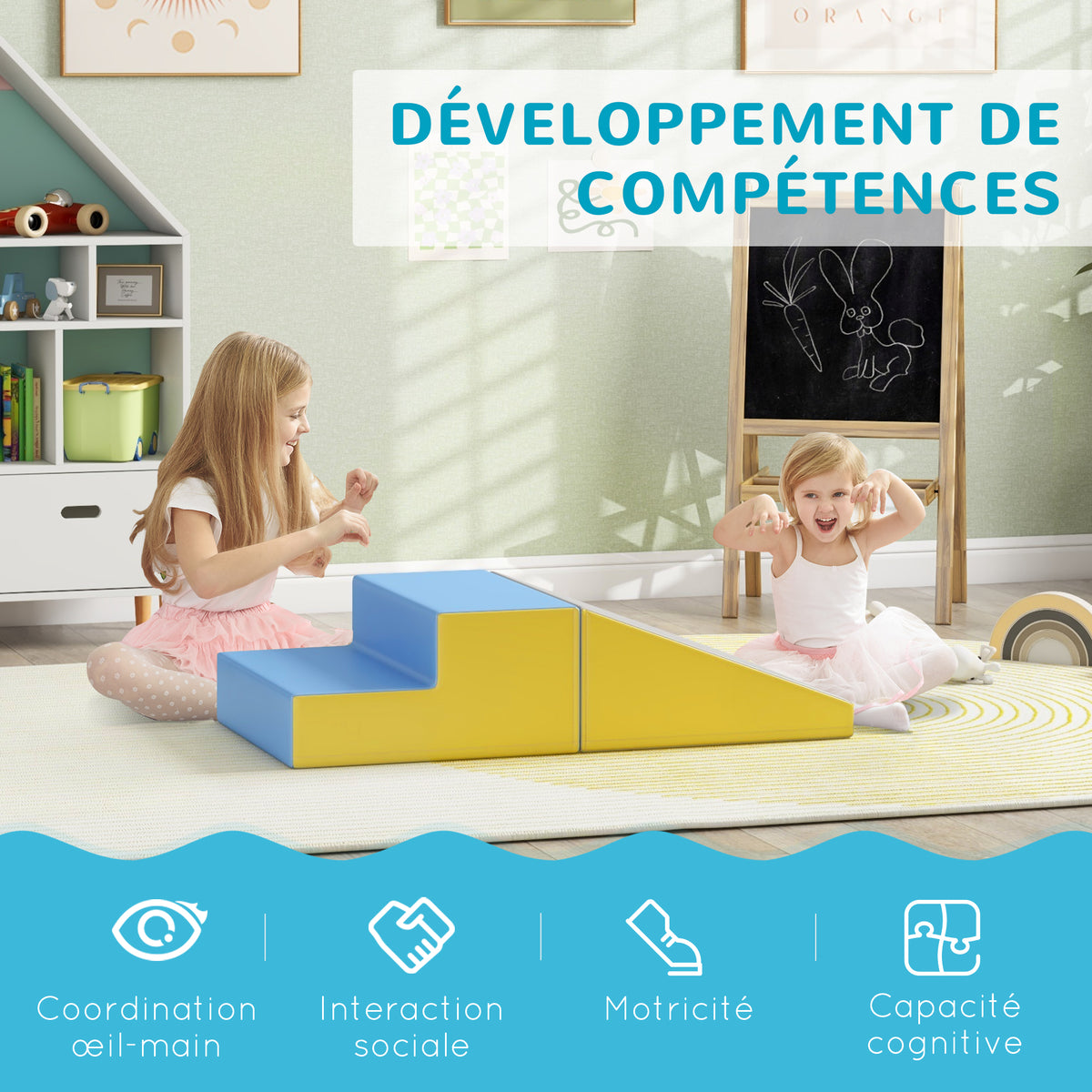 Parcours motricité bébé jouets d'escalade modulable 2 briques géantes en mousse 50 x 50 x 25 cm multicolore-6