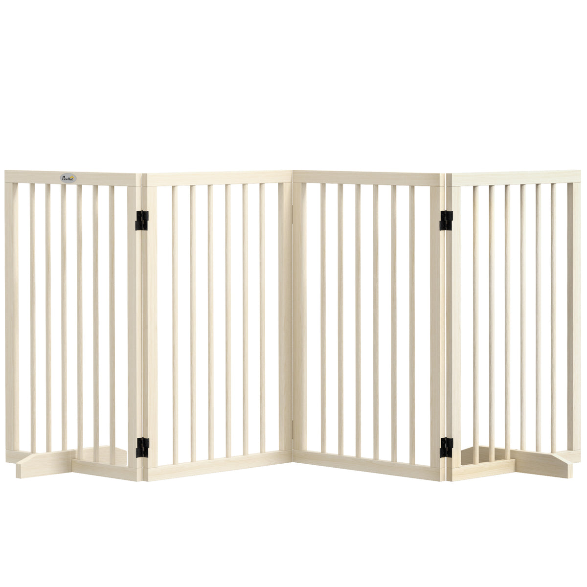 Barrière de sécurité modulable pliable pour animaux de compagnie avec pied de support, bois massif, 206 x 35,5 x 76 cm-0