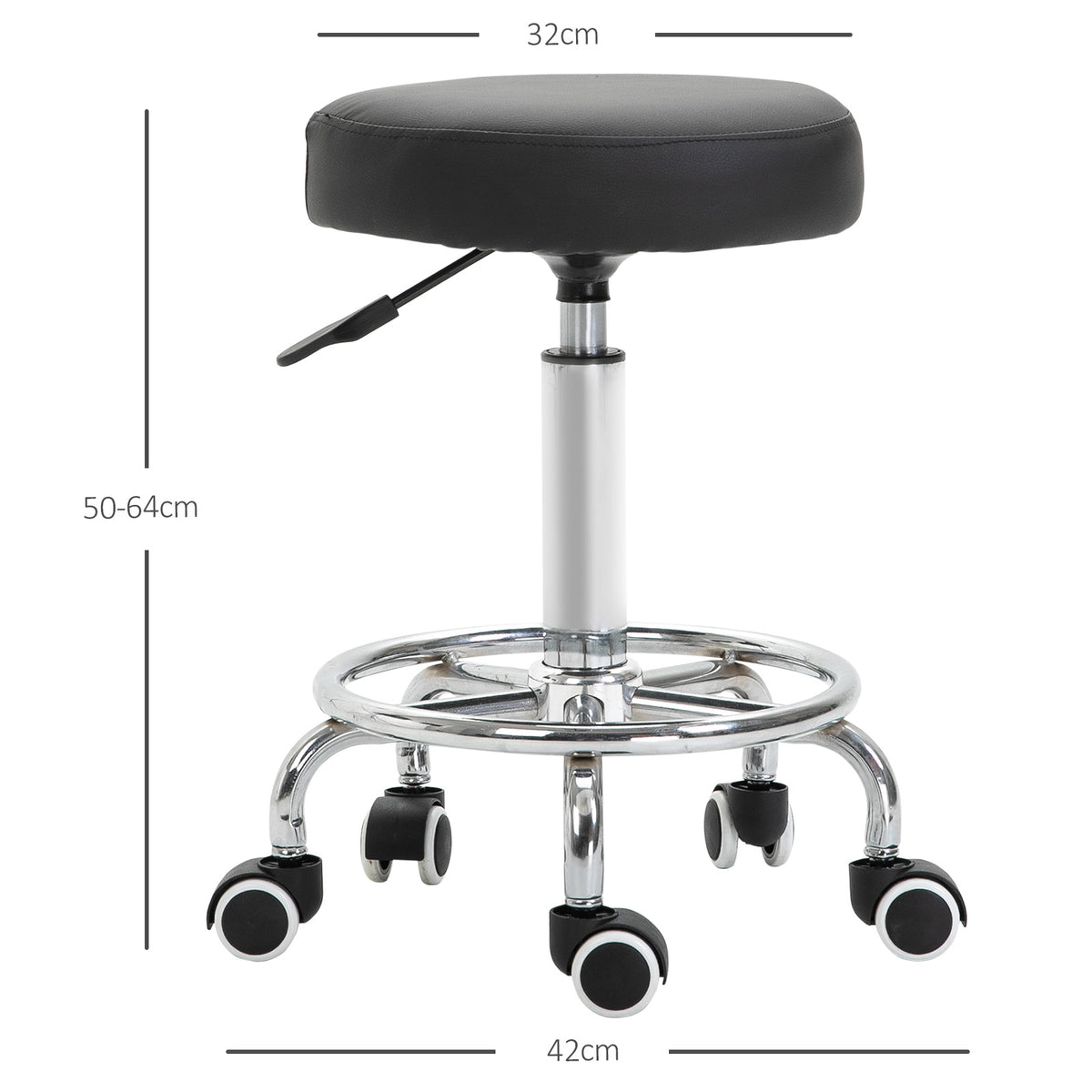 Tabouret à roulettes, tabouret de massage avec hauteur réglable 50-64 cm et assise rembourré, pivotant 360°, noir-2