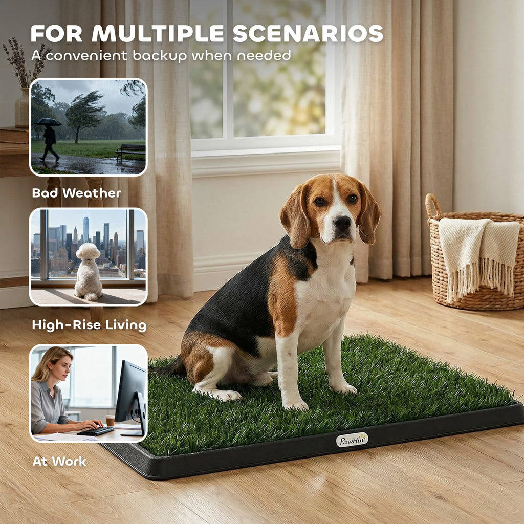 Toilette pour Chien Bac à Litière avec 2 Tapis en Gazon Artificiel et Grille de Drainage PP Lavable 76x50 cm Noir-7