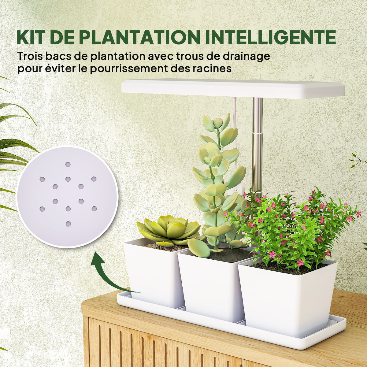 Lampe de croissance 10W lampe plante de culture LED à spectre complet avec 3 bacs à fleurs, 31,8 x 13,4 x 35,6 cm, blanc-3