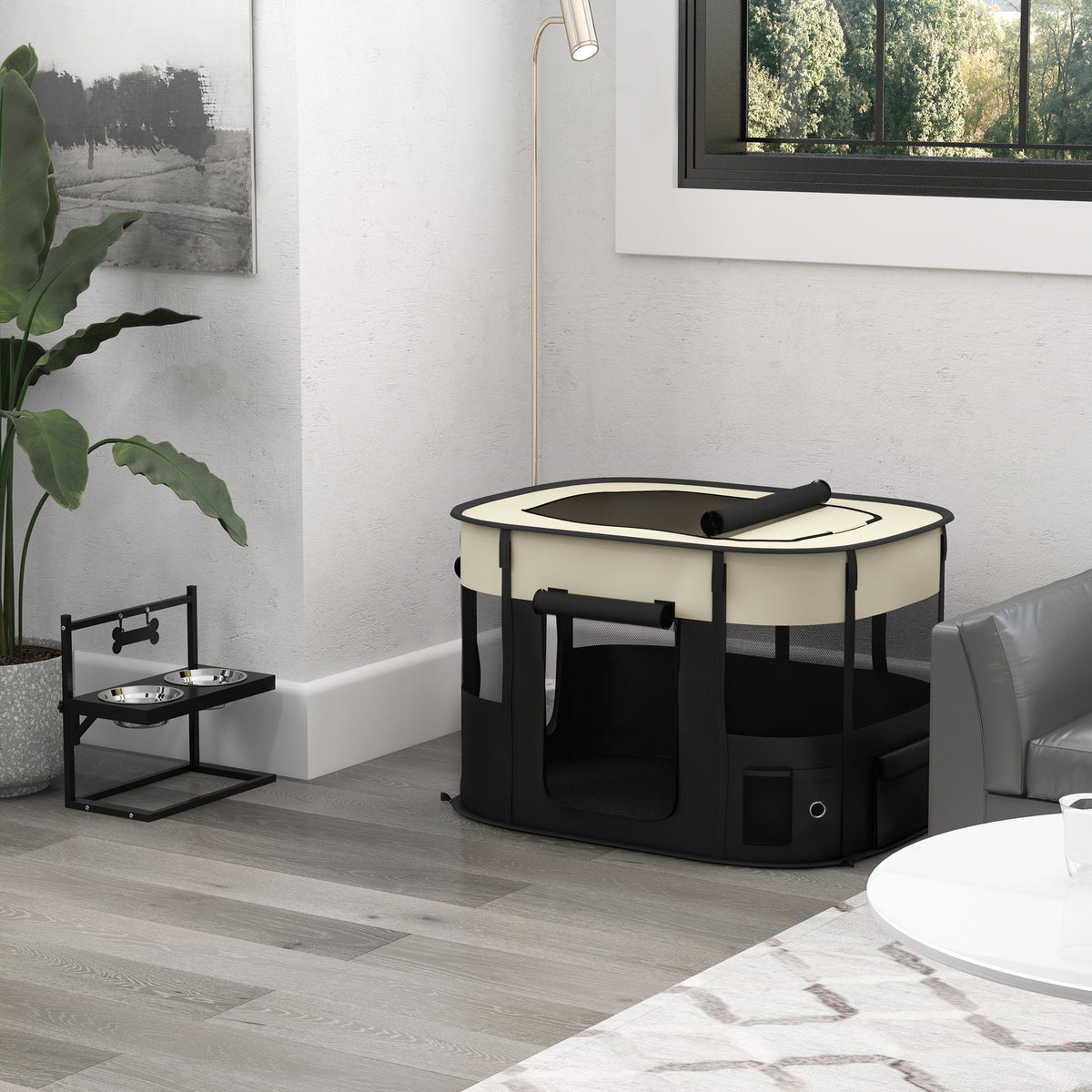 Parc enclos pliable pour chien chat petits animaux en tissu Oxford avec rangement 94 x 74 x 60 cm blanc crème et noir-9