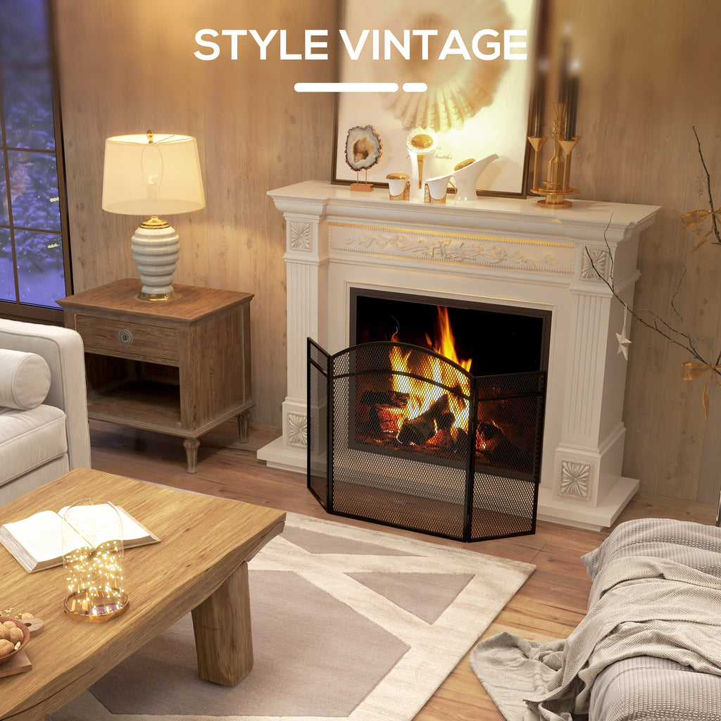 Pare-feu cheminée pliable 3 panneaux pare-étincelles cheminée avec motif en en chevron 96l x 1P x 60H cm métal noir-5